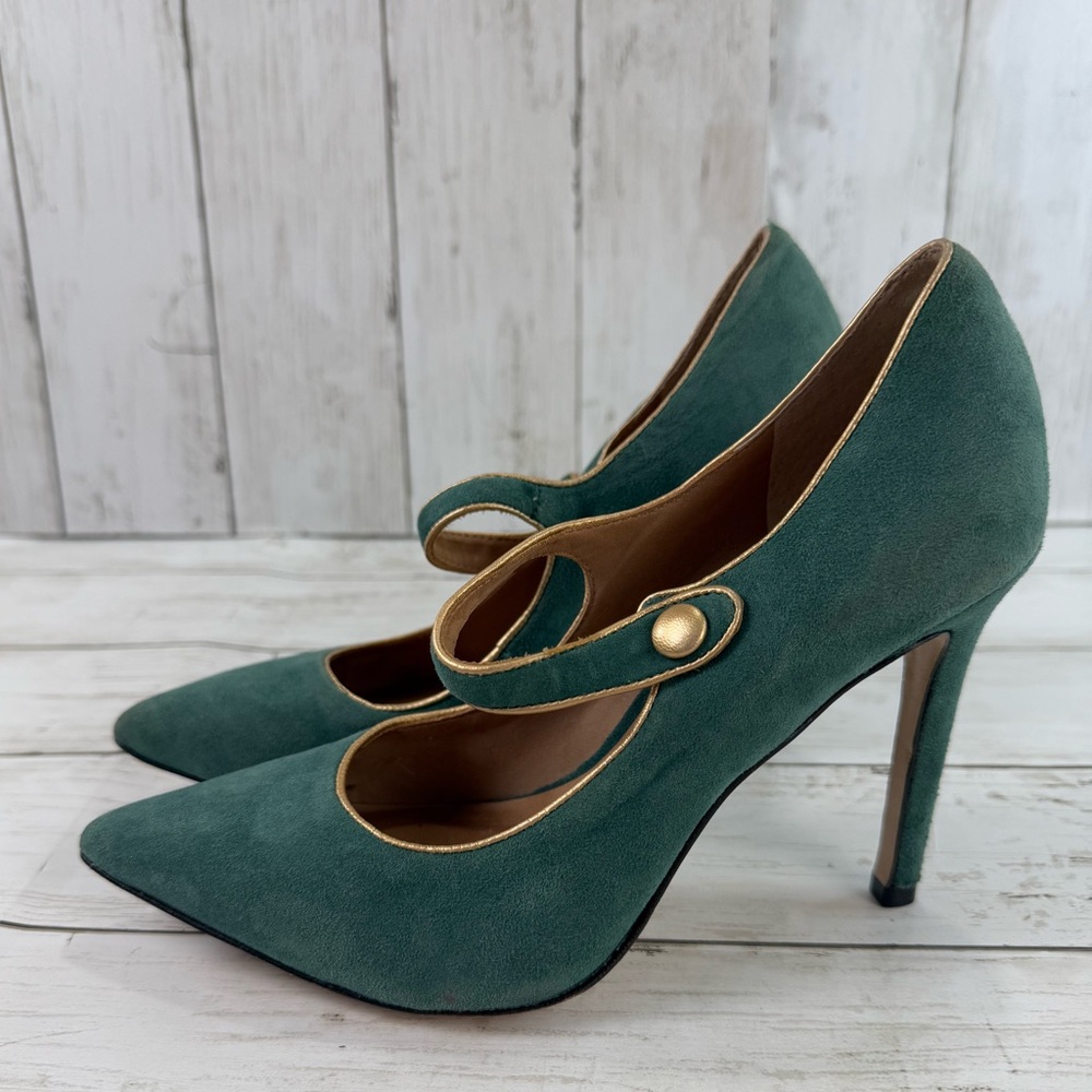 Y2K Pour La Victoire Vero Cuoio suede green & Gold Women’s High heels Size 7